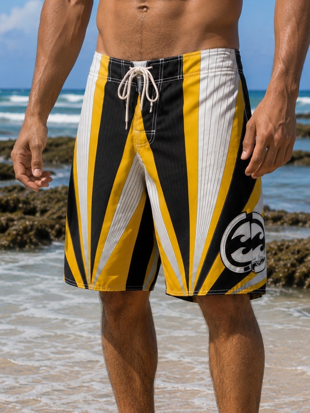 Billabong Andy Irons Samurai Signature Y2K  Black  / Yellow Boardshorts Sz 32